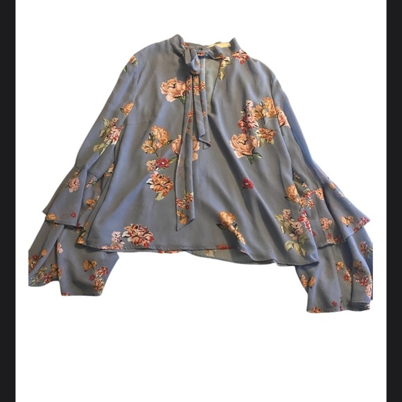 KEEPSAKE the Label Blue and Orange Blouse with Puff Sleeves - Picture 1 of 5